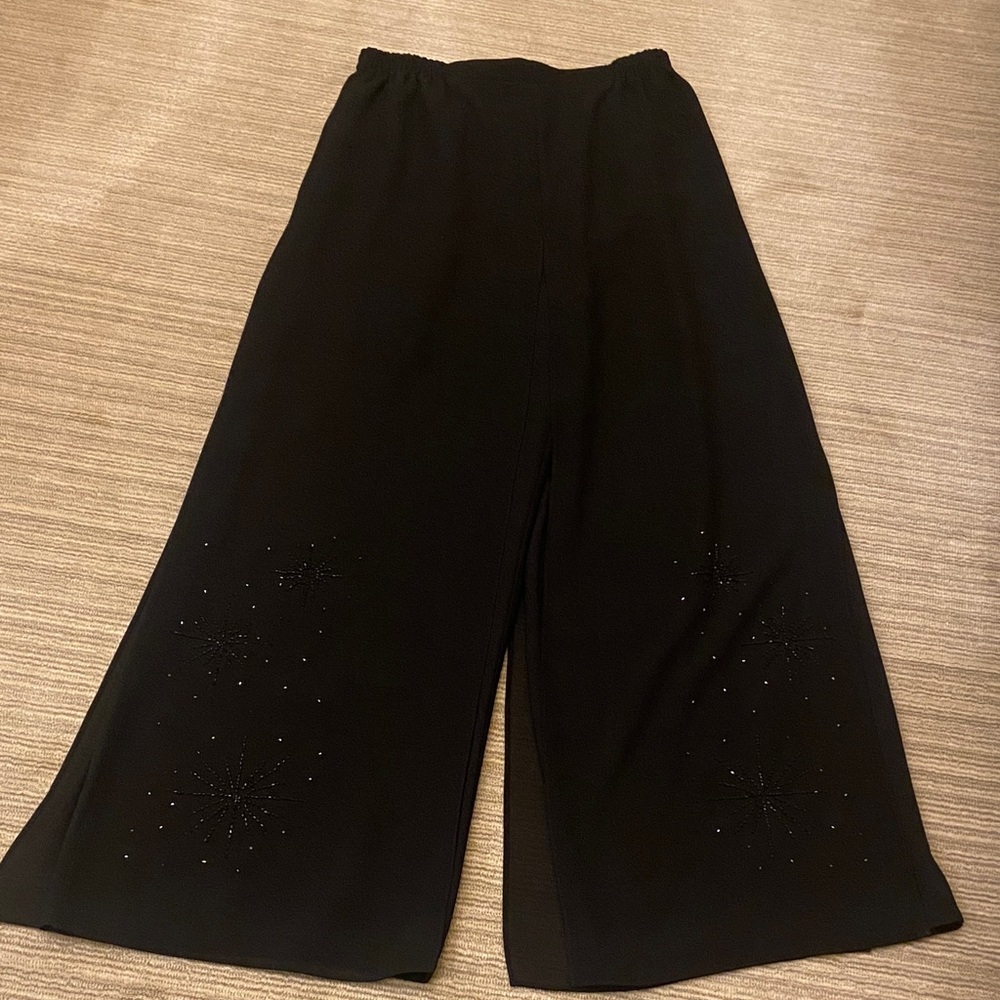 Adrianna Papell Black Wide-Leg Pants with Embellishments